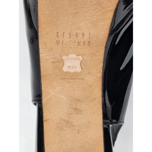 Stuart Weitzman Black Patent Leather Peep Toes Strappy Heels Women's Size 9.5 M - Picture 11 of 15